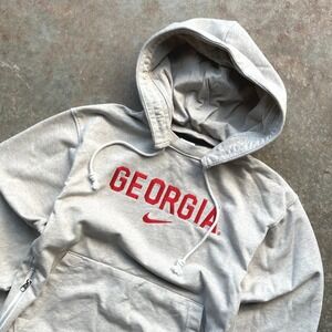 Nike Georgia Bulldogs After Hood Dri-FIT Hoodie Mens M Oatmeal Heather Side Zip
